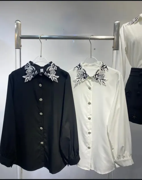 Luxe Embroidered Collar Shirt - Black & White | Statement Button-Down