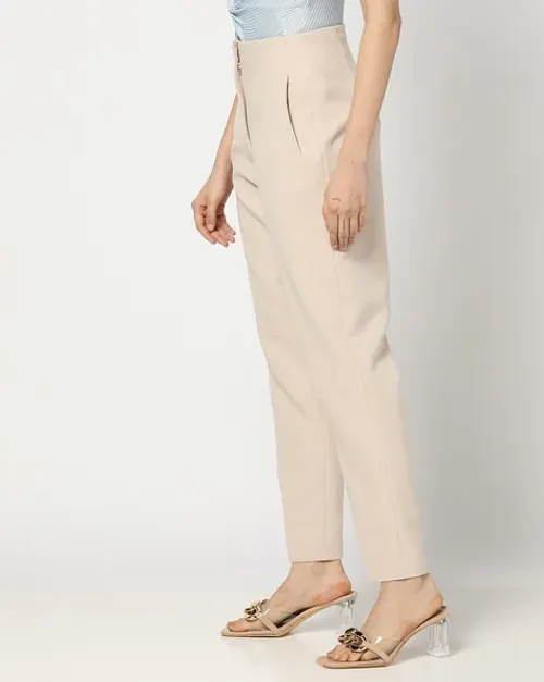 Boss Babe Tapered Trousers – Beige Edition