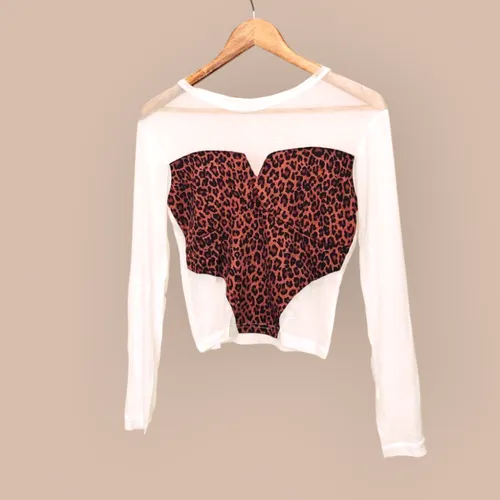 Fierce Heart Mesh Top | Leopard Print Statement Crop