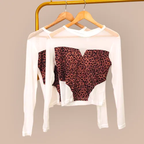 Fierce Heart Mesh Top | Leopard Print Statement Crop