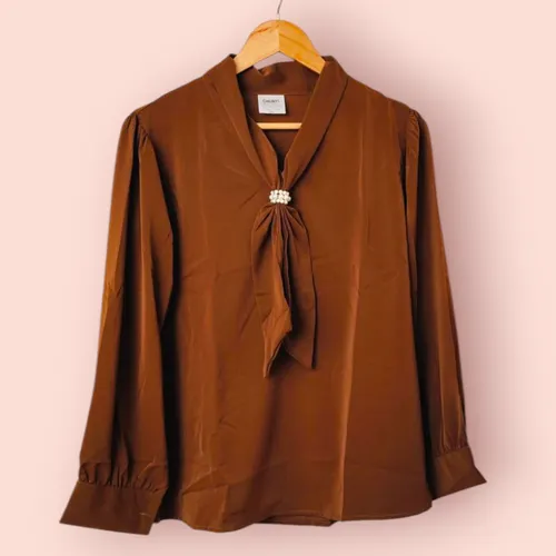Pearl Knot V-Neck Blouses – Luxe Elegance in Every Hue