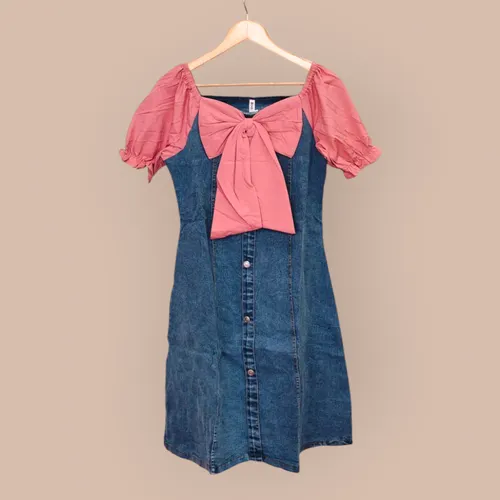 Denim Puff Sleeve Dress for Women – Stylish Casual Western Wear