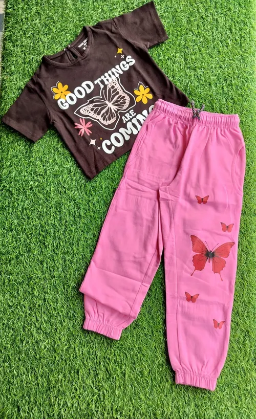 Butterfly Brown Bright Pink Crop Top Jogger Set BCR005