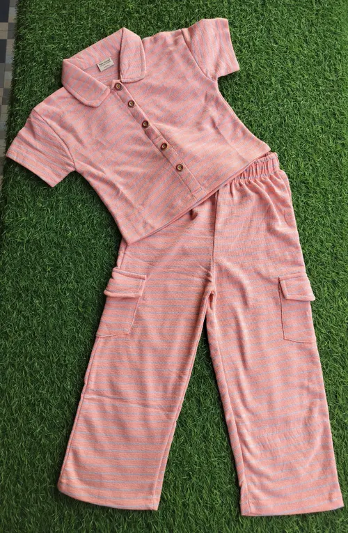 Coral Stripes Collar Coord POLO