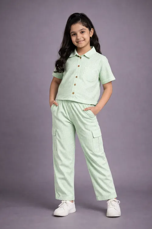 Mint Checks Collar Coord POLO