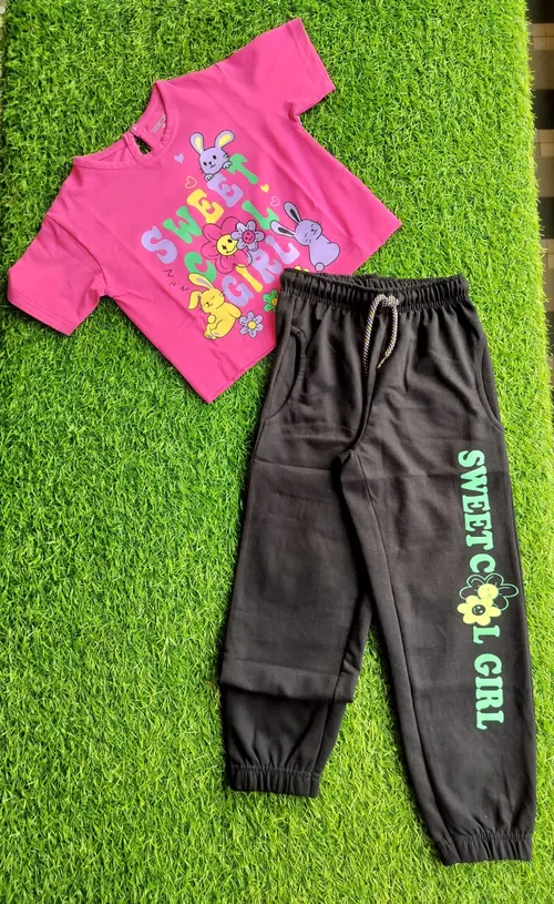 Sweet Pink Black Crop Top Jogger Set BCR003