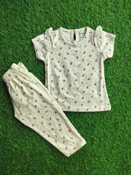Cream_Floral Fancy Sleeve Pant Sets PFS005