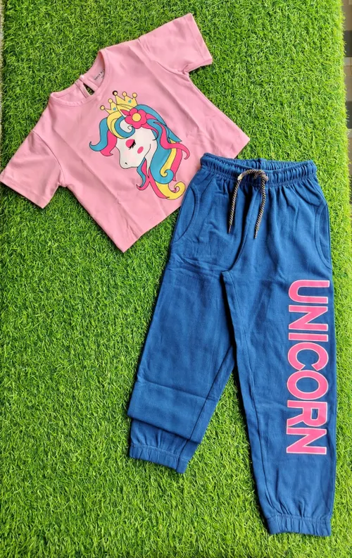 Unicorn Pink Blue Crop Top Jogger Set BCR006