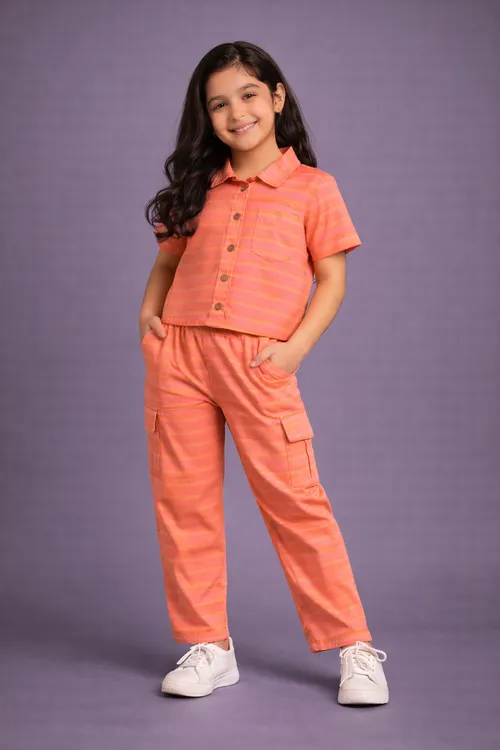 Coral Stripes Collar Coord POLO