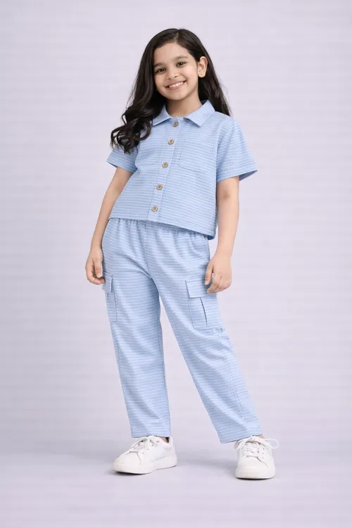 Blue White Stripes Collar Coord POLO