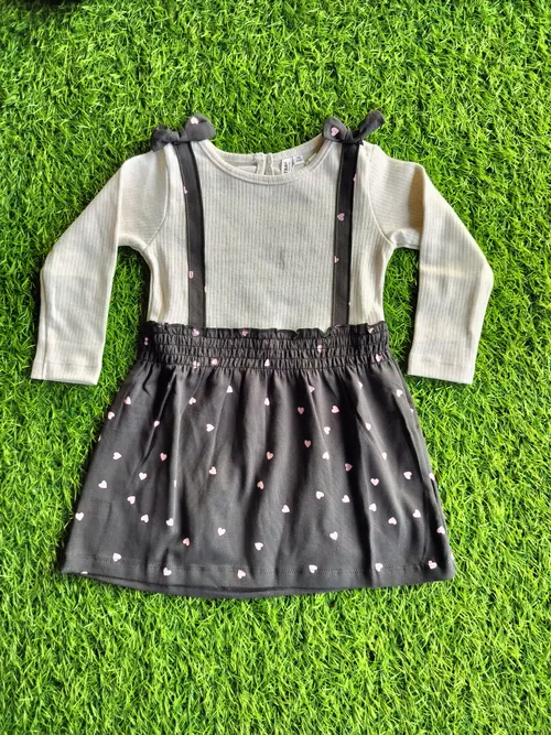 Cream_Black Heart Full Sleeve Frock FSF004