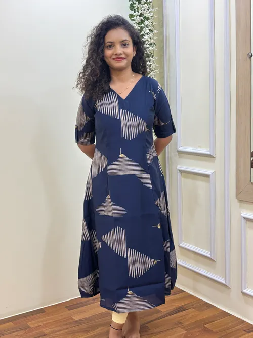 Muslin A line Kurti Deep Blue