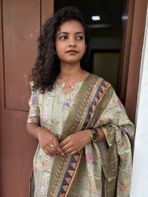 Chanderi Parrot Print Green