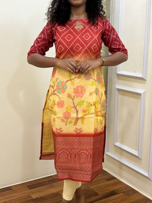 Red Parrot Print Kurti 