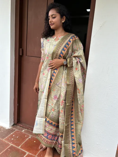 Chanderi Parrot Print Green