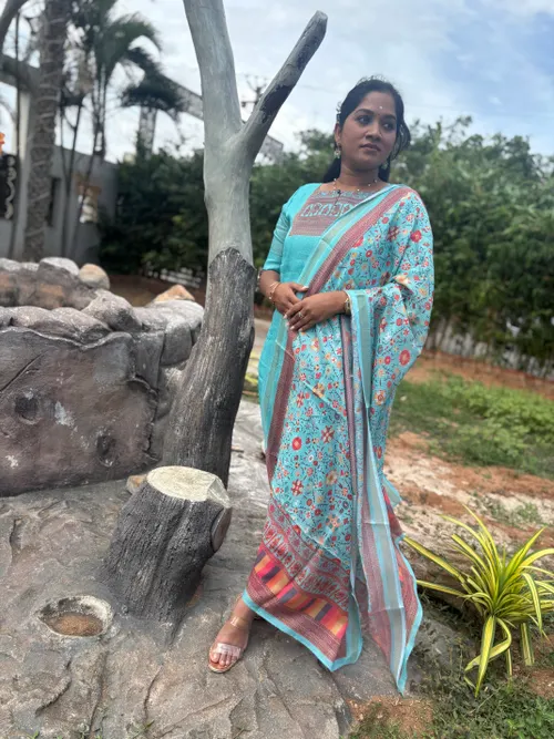 "AQUA" Kota Kurti with dupatta