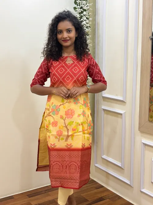 Red Parrot Print Kurti 