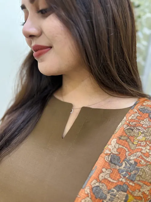 Brown Muslin Kurti With Dupatta
