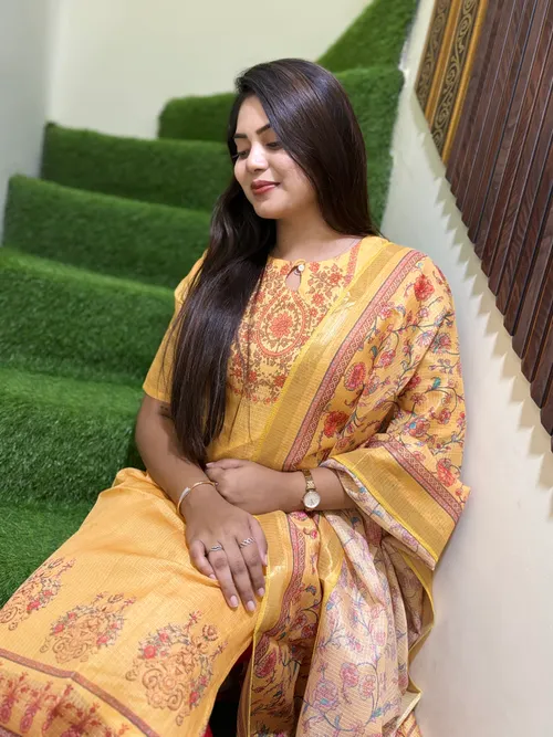 Mustard Yellow Kota Kurti With Dupatta