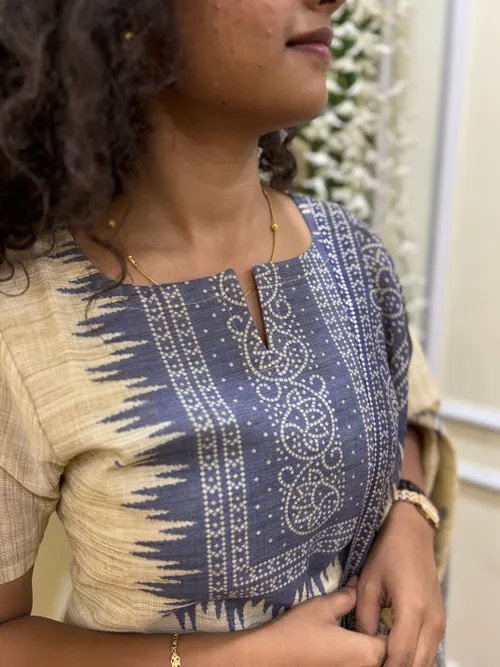 Khadi printed Blue 3 Piece Suit