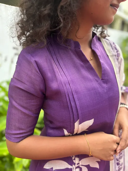 Purple Shimmer Linen Kurti with Dupatta
