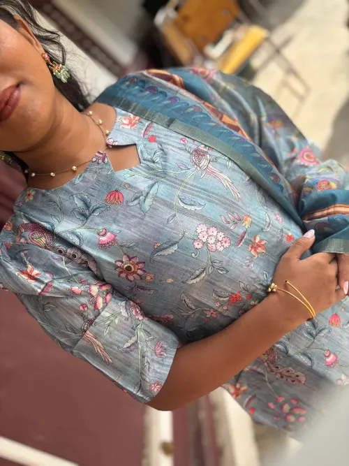 Chanderi Blue Kurti with dupatta