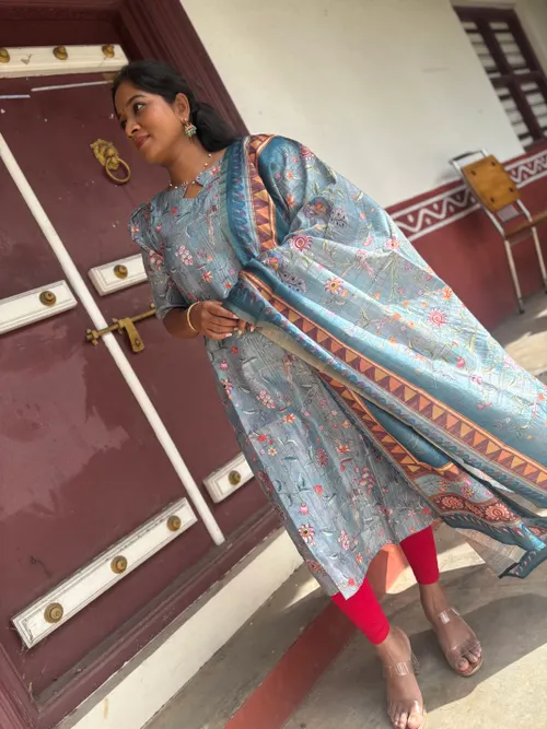 Chanderi Blue Kurti with dupatta