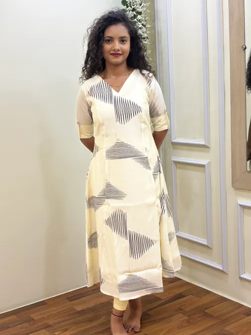 Half White Muslin A line Kurti 