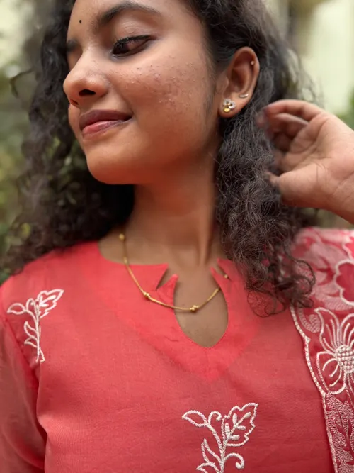 Tomato Red Cut Work Kurti With Dupatta