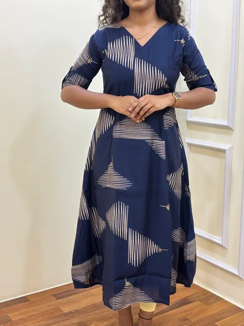 Muslin A line Kurti Deep Blue