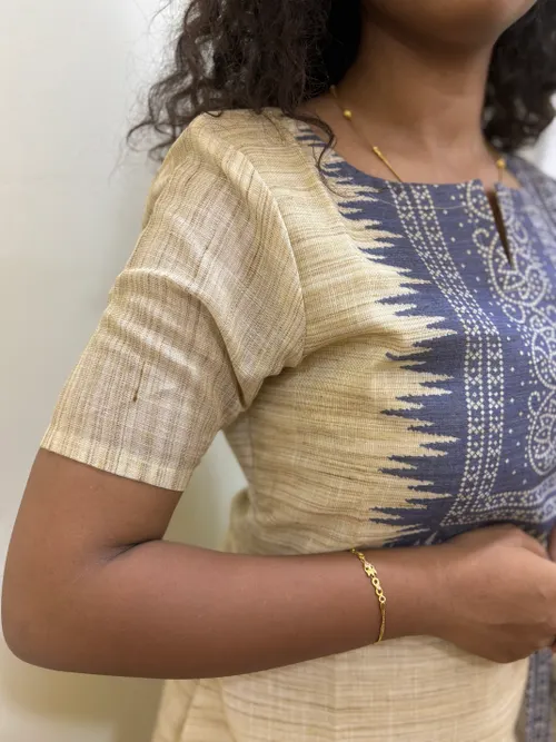 Khadi printed Blue 3 Piece Suit