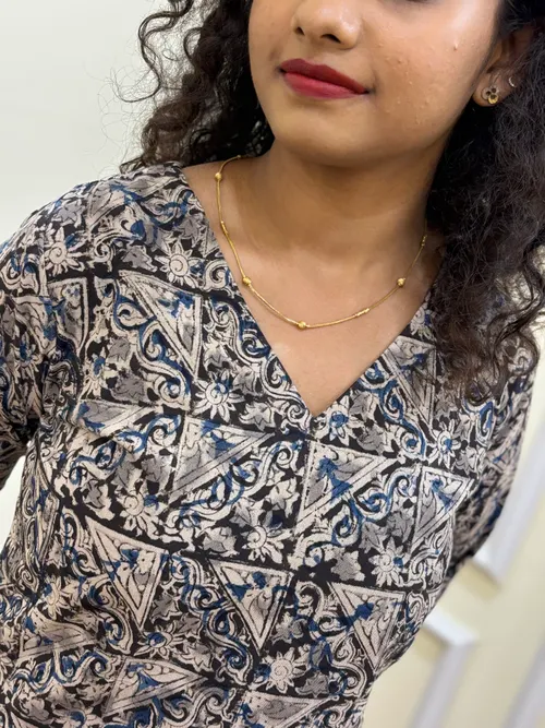 Black Kalamkari Handblock Printed Kurti With Dupatta