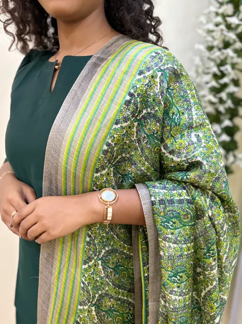 Muslin Green Kurti With Kalamkari Dupatta