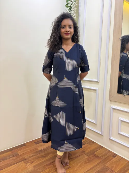 Muslin A line Kurti Deep Blue