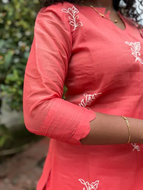 Tomato Red Cut Work Kurti With Dupatta