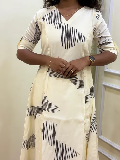 Half White Muslin A line Kurti 