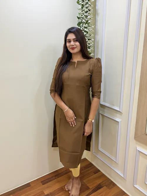 Brown Muslin Kurti With Dupatta