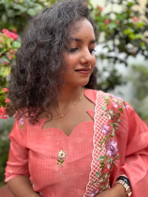 Orange Tissue Silk Embroidery Work Kurti With Dupatta