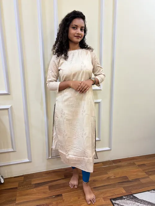 Beige Muslin Kurti with Self Design