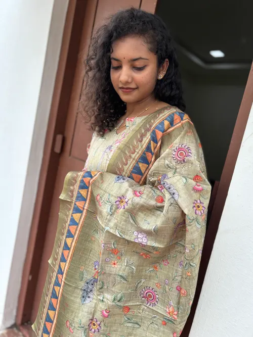 Chanderi Parrot Print Green