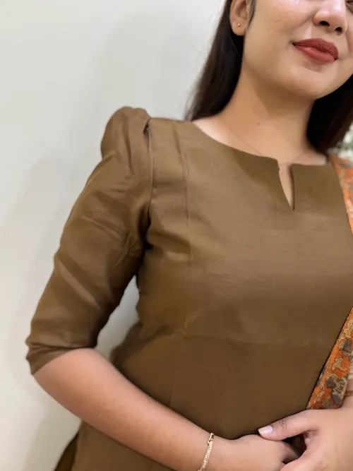 Brown Muslin Kurti With Dupatta
