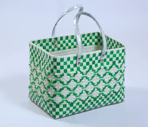 Green with White double Weave Standard Lunch Bag | Handmade Multipurpose Chettinad Basket  