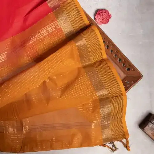 Women's Chettinad Cotton Plain Handloom Sarees with silk mixed and zari border