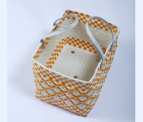 Orange with White double weave Standard Lunch Bag | Handmade Multipurpose Chettinad Basket with Handle