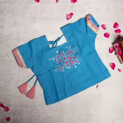 Pink Pavadai with Blue Blouse