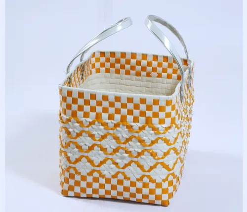 Orange with White double weave Standard Lunch Bag | Handmade Multipurpose Chettinad Basket with Handle