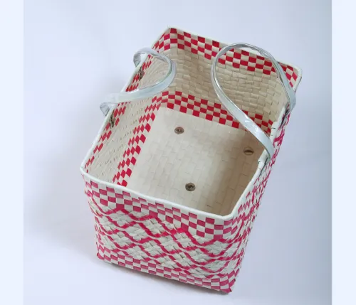 Pink with White double Weave Standard Lunch Bag | Handmade Multipurpose Chettinad Basket 