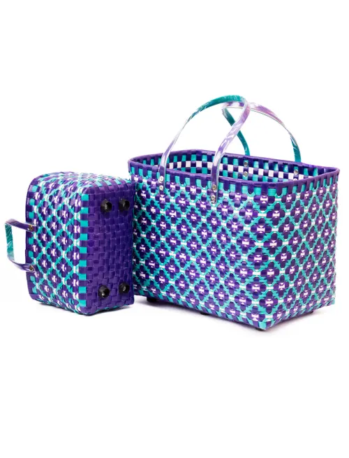 Tri colour Double Weave Chettinad Baskets-Set of 5