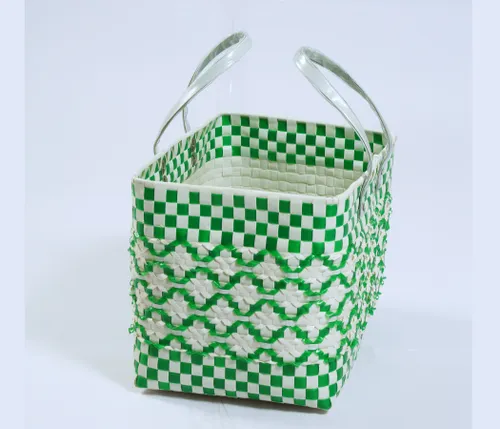 Green with White double Weave Standard Lunch Bag | Handmade Multipurpose Chettinad Basket  