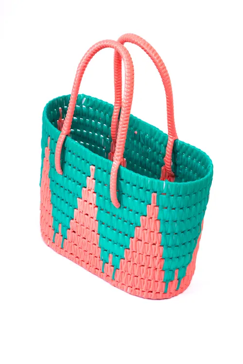 Pink and Green Hand Woven Wired Basket-Big